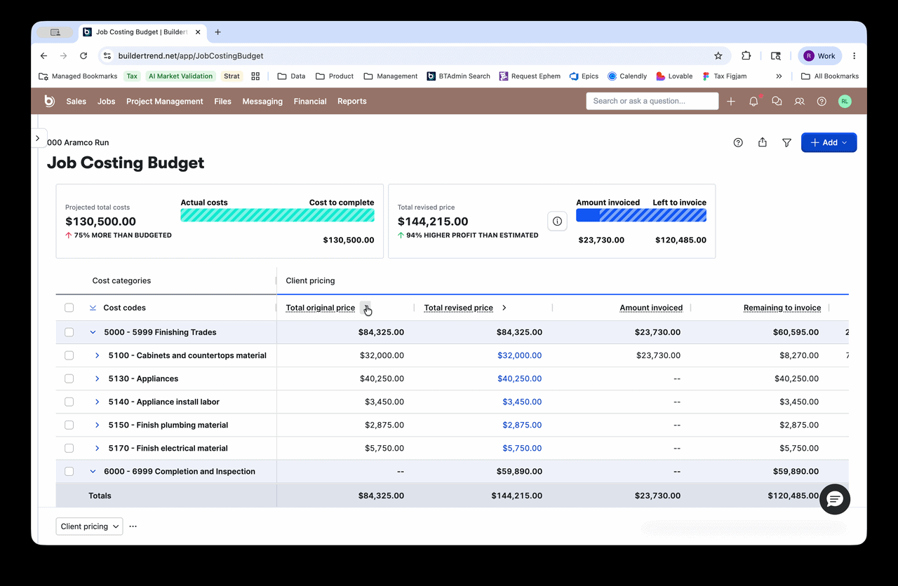Job Costing Budget Overview