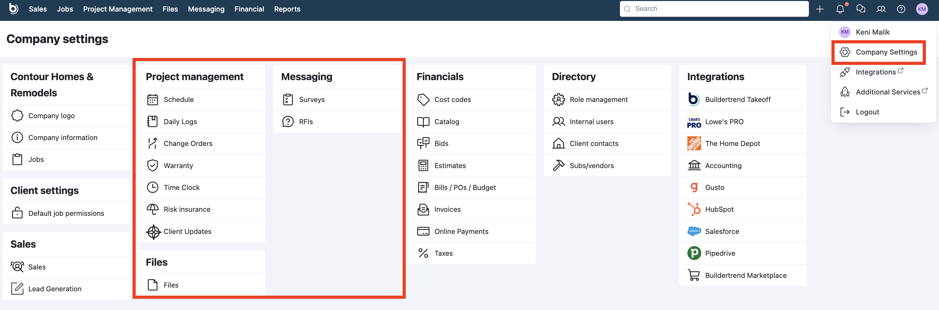 Project Management Settings